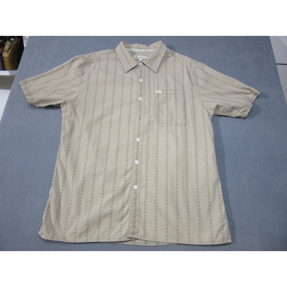 Marmot Shirt Mens Medium Beige Striped Outdoor Hiking Short Sleeve Button-Up